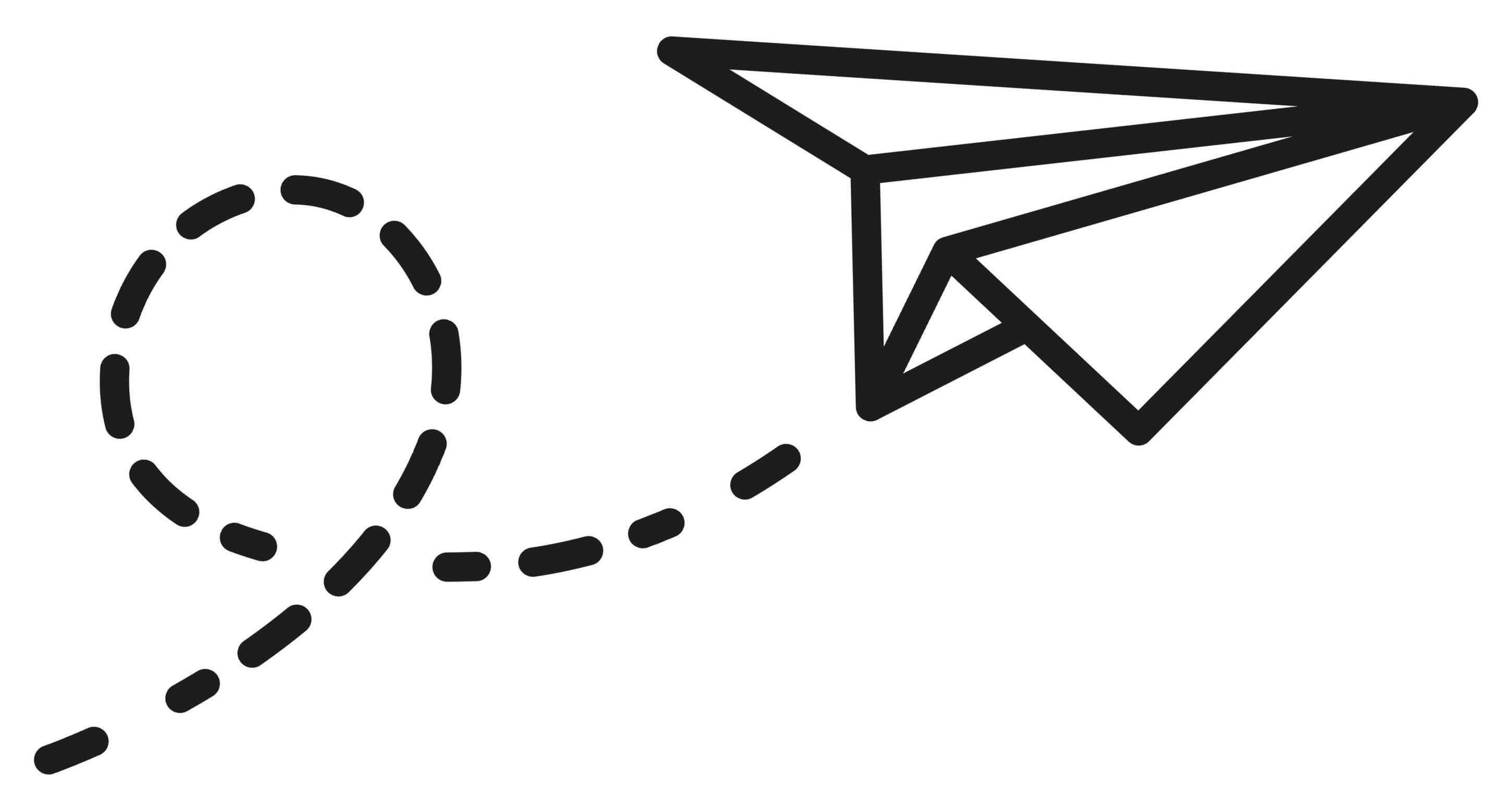 paper airplane with dotted trail depicting its path